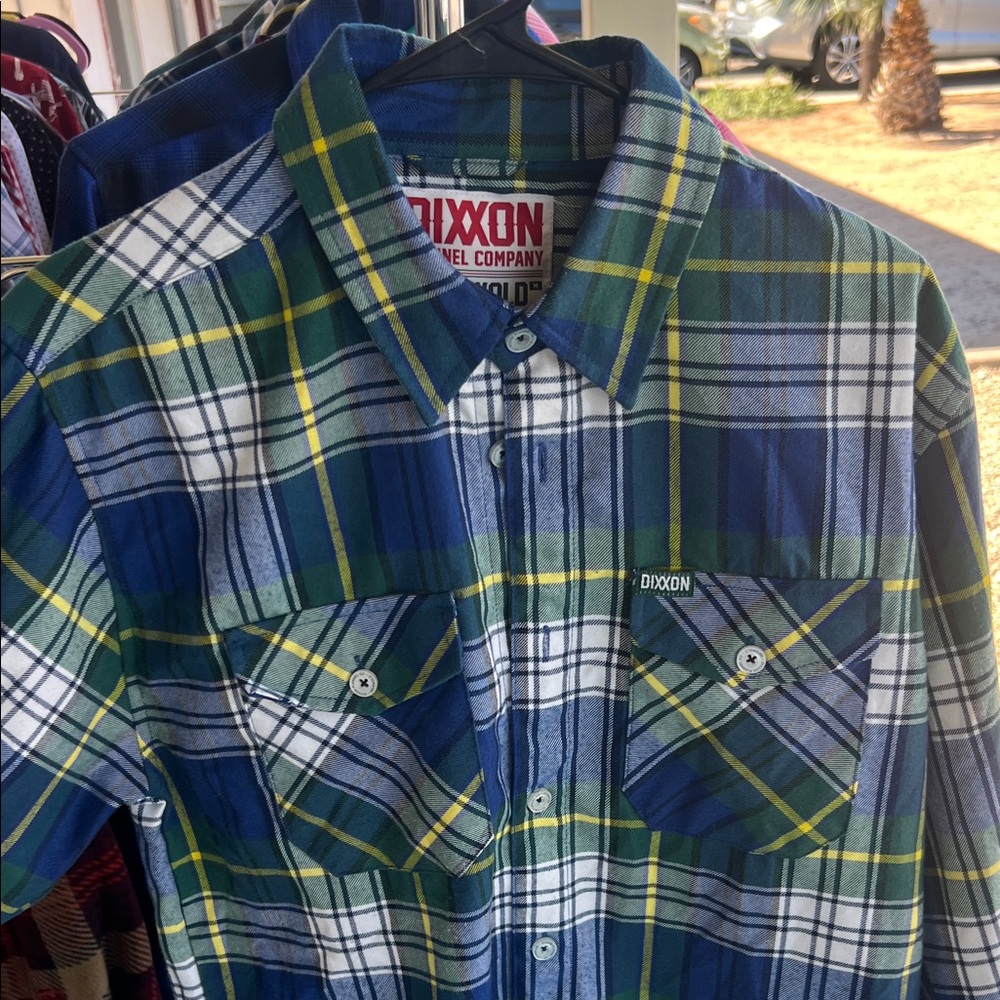 DIXXON Blue and Green Plaid Button-Down Shirt
